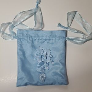 Light Blue Satin Bag with Floral Design